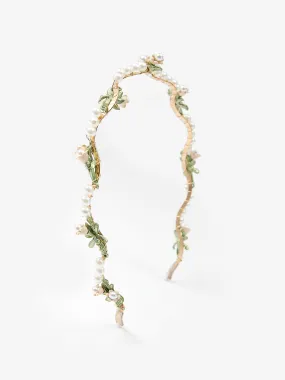 Diadema con decoración floral y perlas de imitación