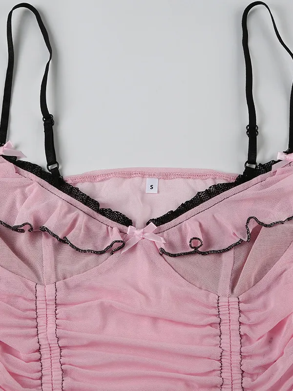 Top camisola de malla con cordones y cordón con volantes